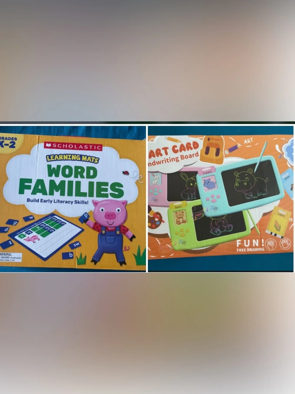 Scholastic Kids Word Families Learning Mats & Smart card handwriting Board.
